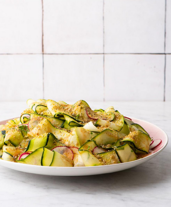 Zucchini carpaccio with fresh herbs and umeboshi vinaigrette