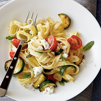 Zucchini, cherry tomato, and fresh ricotta pasta