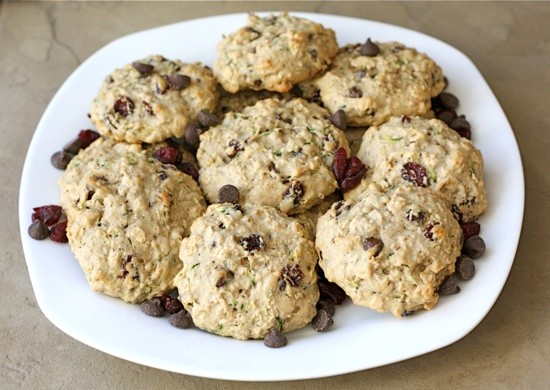 Zucchini cookies with chocolate chips and dried cranberries