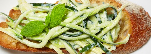 Zucchini crostini with ricotta and mint