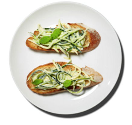 Zucchini crostini with ricotta and mint
