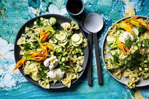 Zucchini, cucumber & goat's curd pasta salad