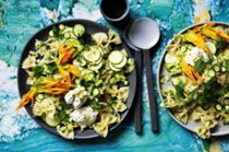 Zucchini, cucumber and goat's curd pasta salad