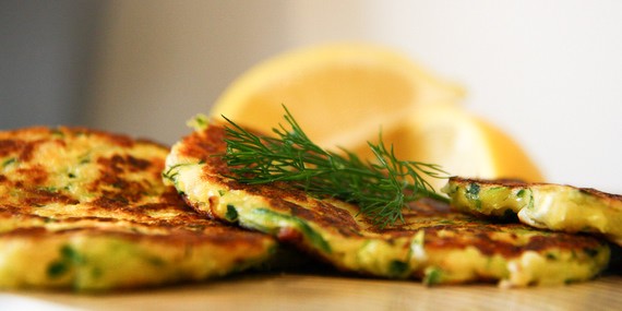 Zucchini, feta, haloumi and dill fritters