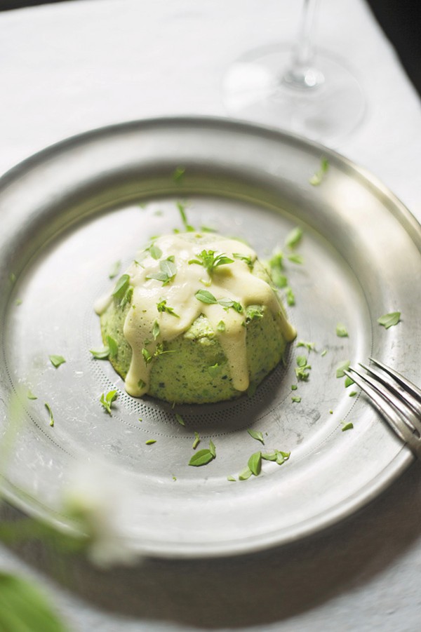 Zucchini flan with lemon cream sauce