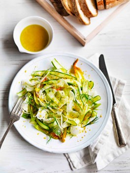 Zucchini flower, asparagus and fennel salad