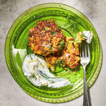 Zucchini fritters with dill yogurt