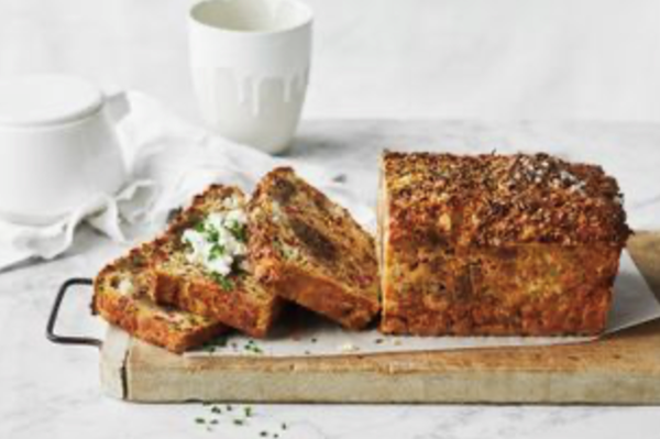 Zucchini, goat's cheese, chorizo and dark rye loaf