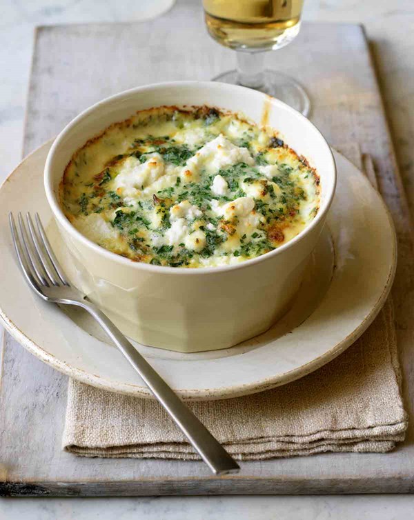 Zucchini gratin with fresh herbs and goat cheese