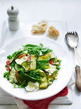 Zucchini, guanciale, mozzarella and fregola salad