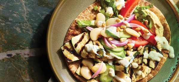 Zucchini gyros [homemade hummus; tzatziki sauce]