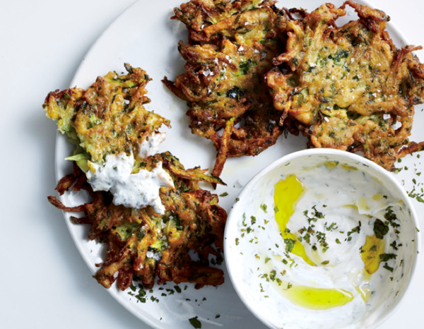 Zucchini-herb fritters with garlic yogurt