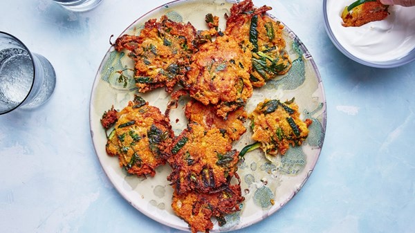 Zucchini-lentil fritters with lemony yogurt
