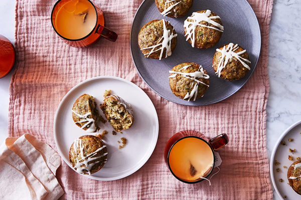 Zucchini muffins with oat milk glaze