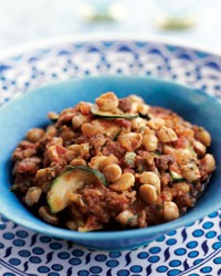 Zucchini musakka with chickpeas and spiced lamb