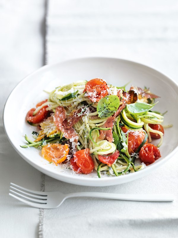 Zucchini noodles with honey prosciutto