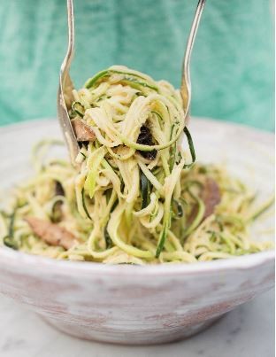 Zucchini noodles with marinated mushrooms