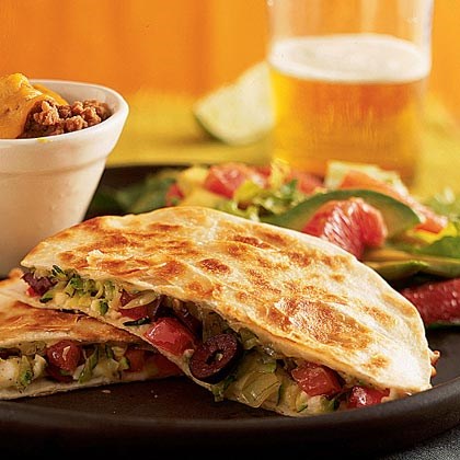 Zucchini, olive, and cheese quesadillas