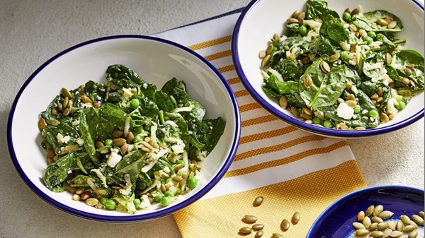 Zucchini, pea and spinach salad