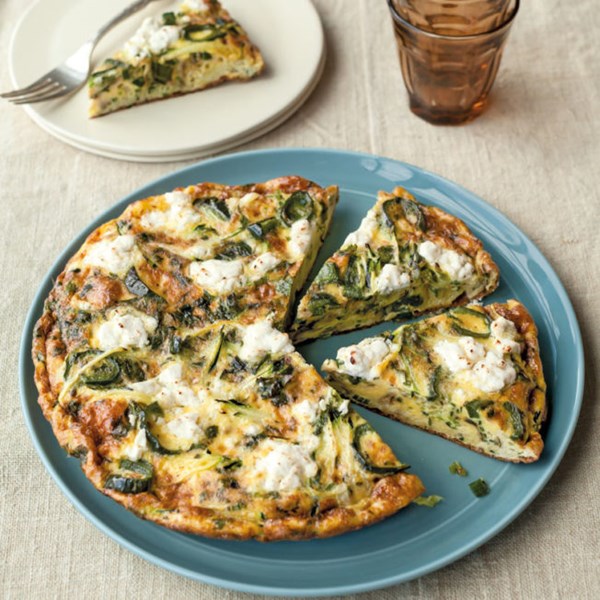 Zucchini, poblano, and goat cheese frittata
