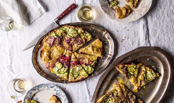 Zucchini, potato, and Fontina pizzettas