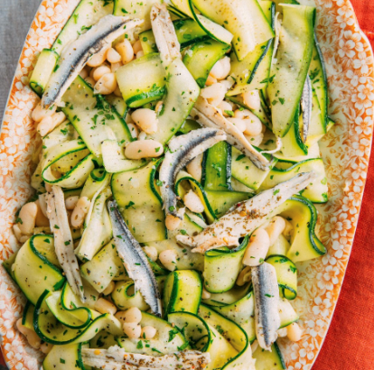 Zucchini ribbon salad with cannellini beans & anchovies