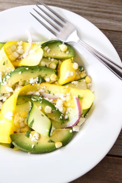 Zucchini ribbon salad with sweet corn & avocado
