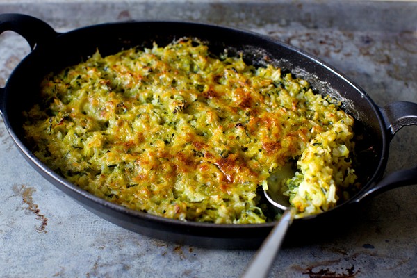 Zucchini rice and cheese gratin (Tian de courgettees au riz)