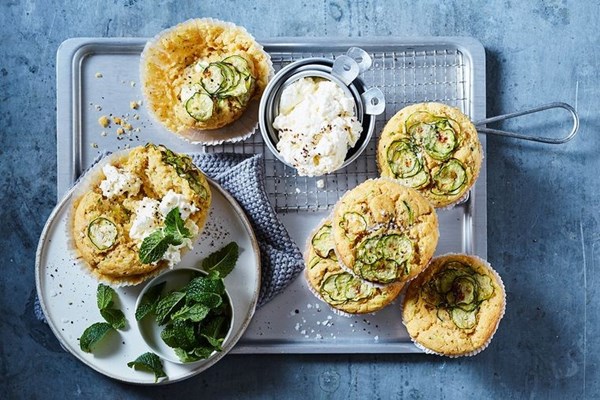 Zucchini, ricotta & roasted garlic muffins