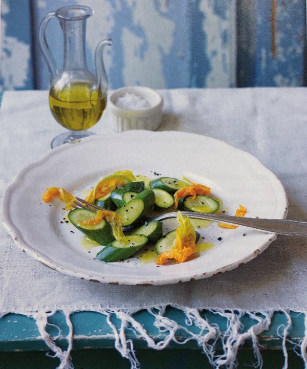 Zucchini salad with olive oil and sea salt
