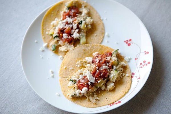 Zucchini scramble breakfast tacos