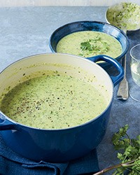 Zucchini soup with crème fraîche and cilantro