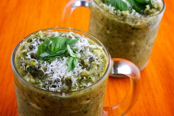 Zucchini soup with Parmigiano-Reggiano and basil