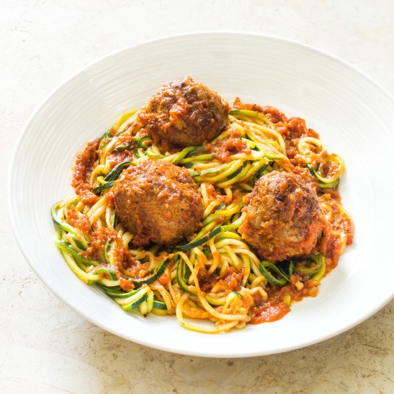Zucchini "spaghetti" and meatballs