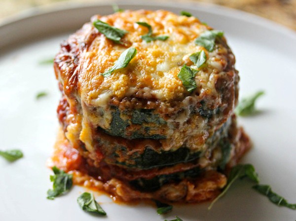 Zucchini stacks in the style of eggplant Parmesan