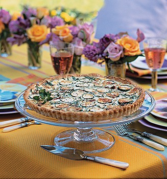 Zucchini, sun-dried tomato, and mozzarella tart