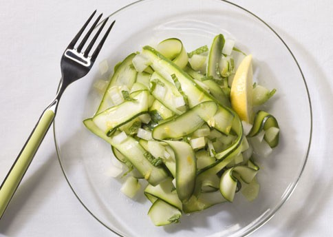 Zucchini "tagliatelle" with mint, cucumber, and lemon