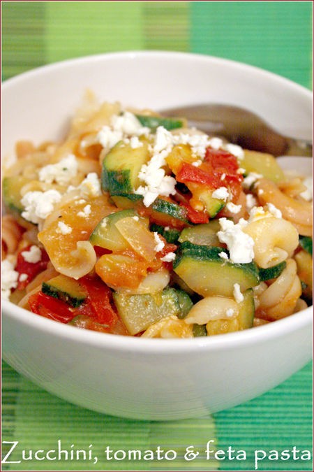 Zucchini, tomato and feta pasta