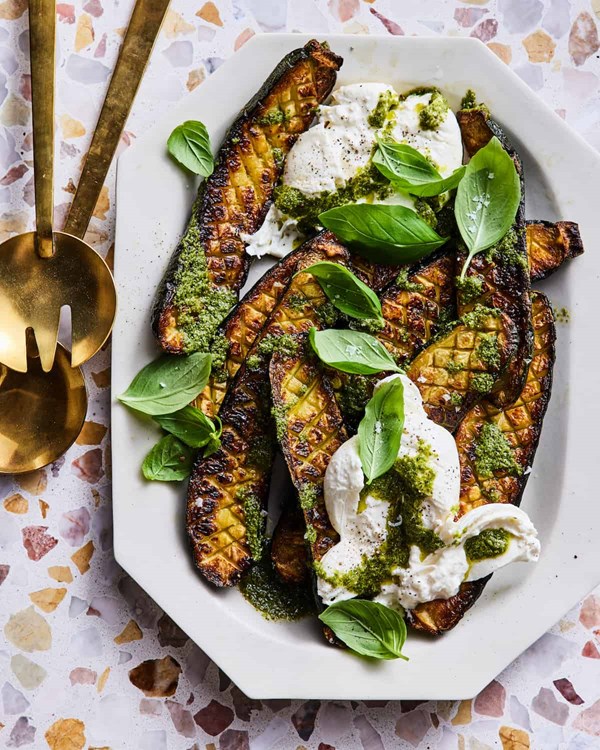 Zucchini with burrata and pesto