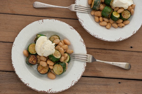 Zucchini with butter beans + goats curd
