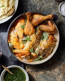 Zuni roasted whole chicken with chimichurri